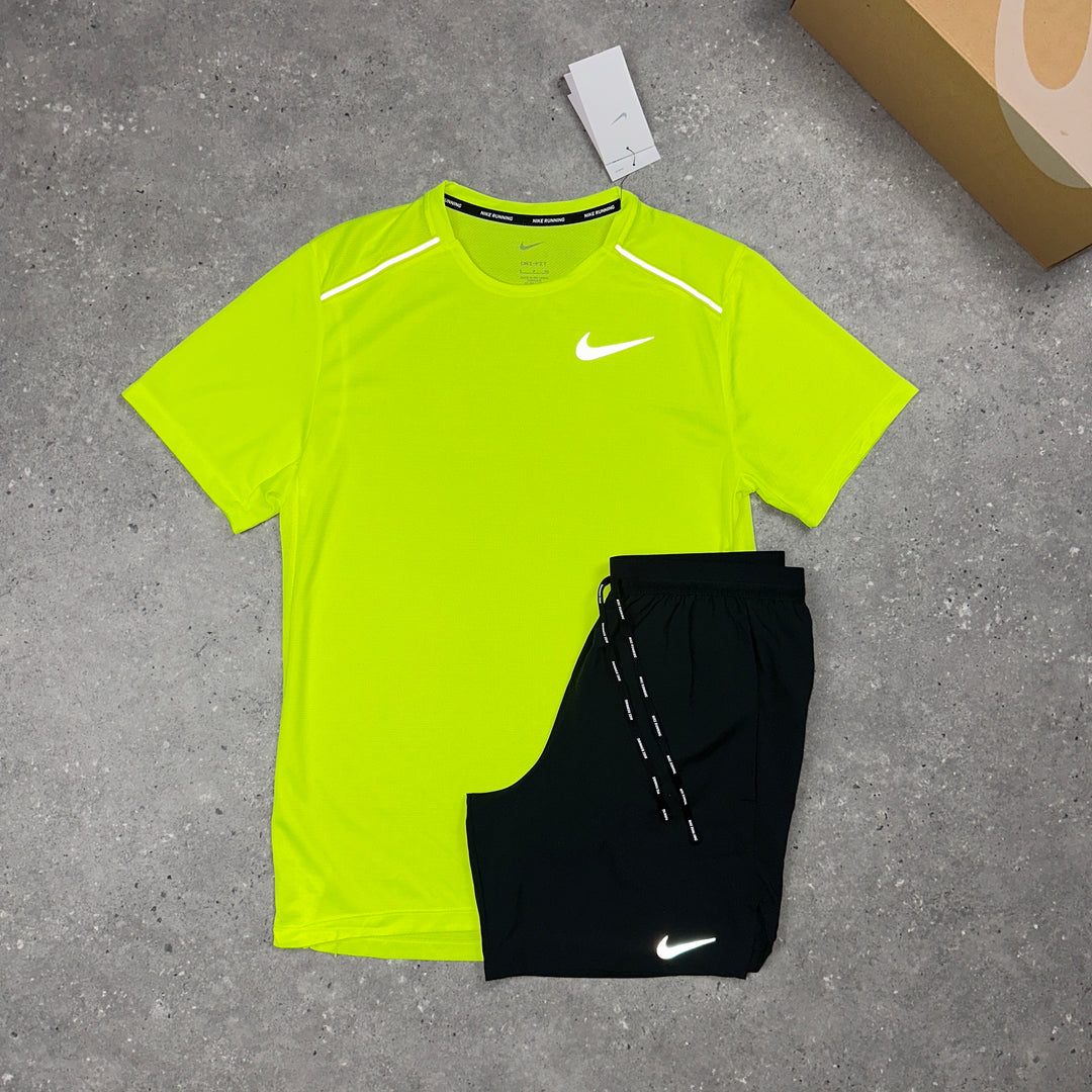 Nike Miler T-Shirt Volt & Black Nike 7" Flex Stride Shorts Set