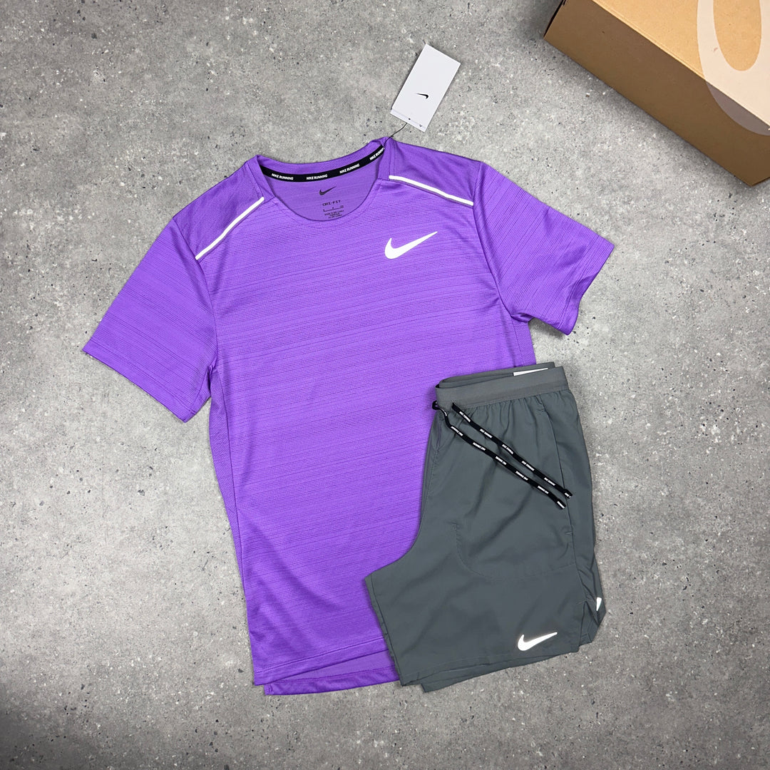 Nike Miler T-Shirt Violet & Nike 7"Flex Stride Shorts Grey Set