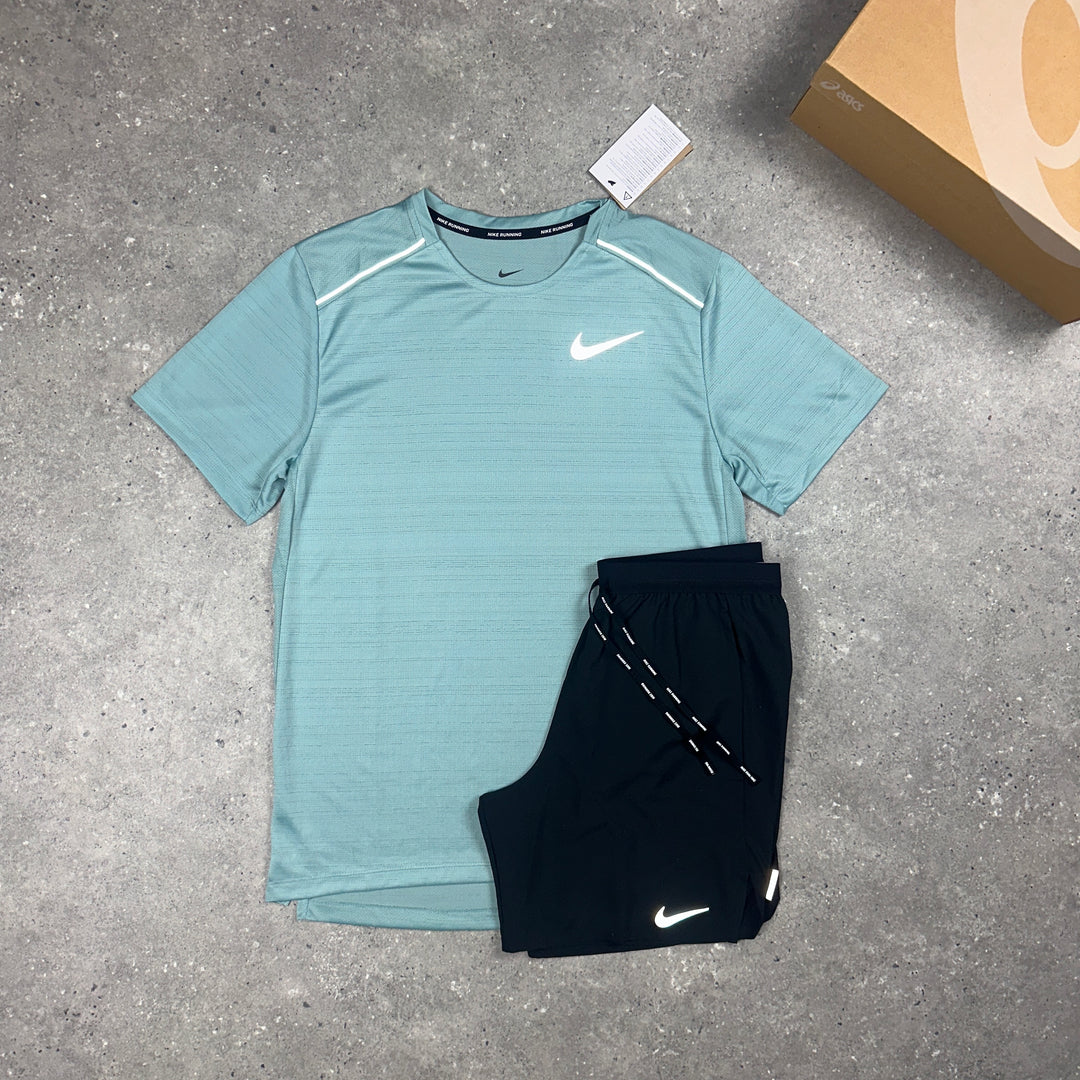 Nike Miler T-Shirt Mineral & Nike Flex Stride Shorts 7” Black set
