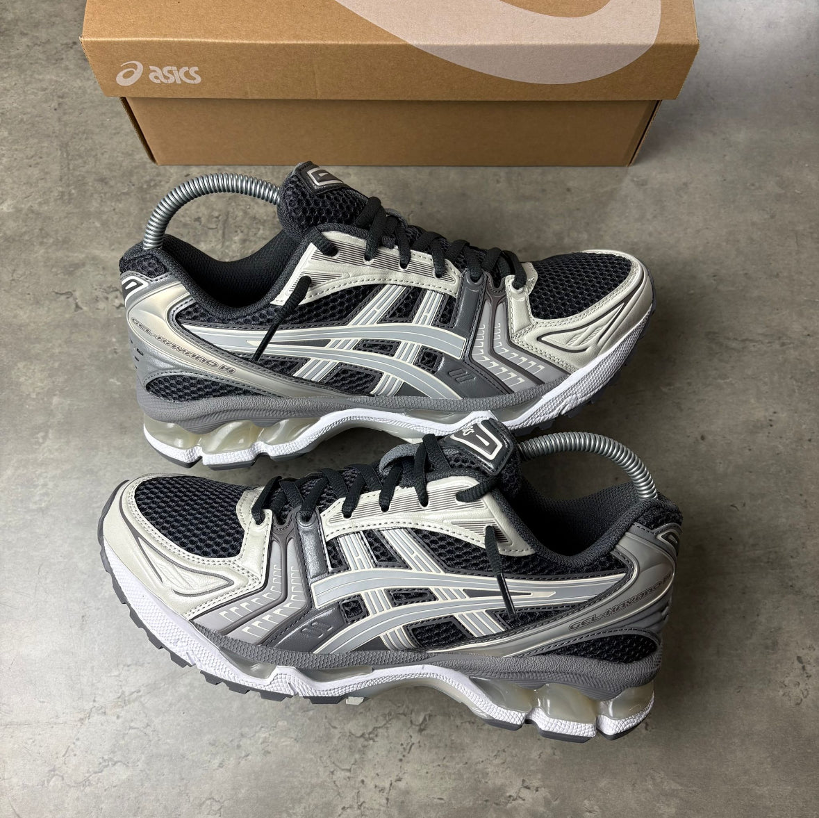 Asics Kayano 14's Obsidian Cement Grey