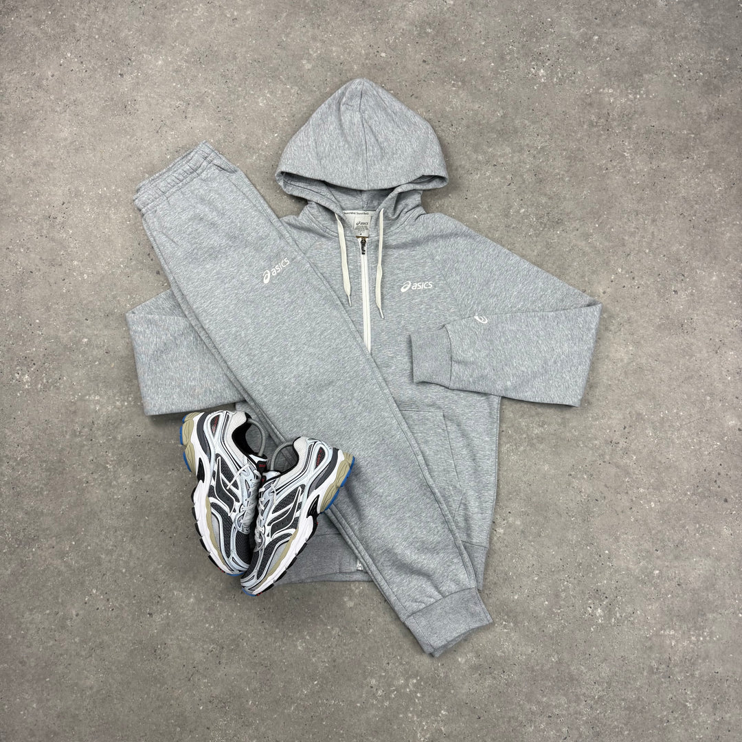 ASICS FLEECE FULL ZIP HOODIE TRACKSUIT - GREY