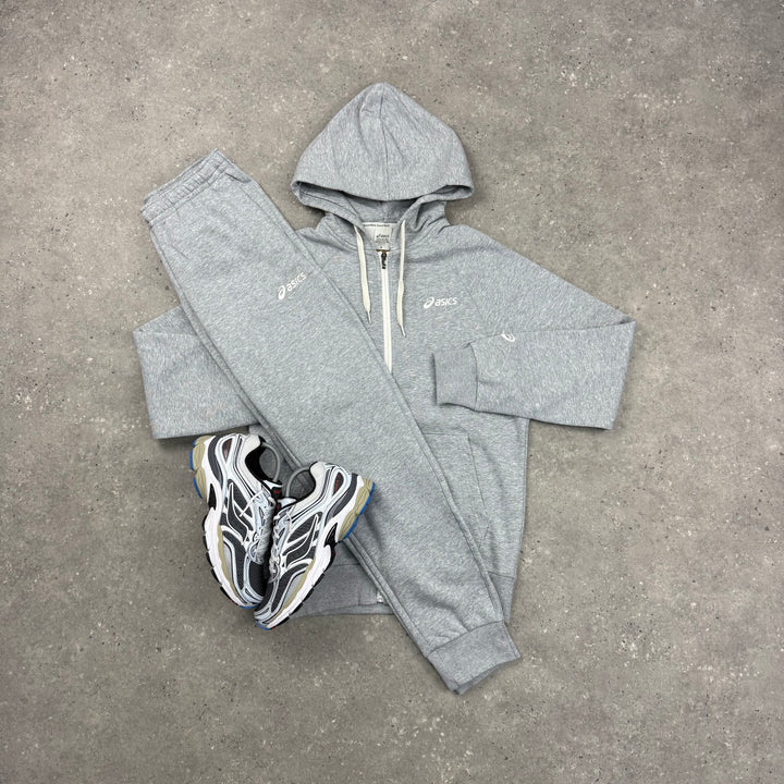 ASICS FLEECE FULL ZIP HOODIE TRACKSUIT - GREY