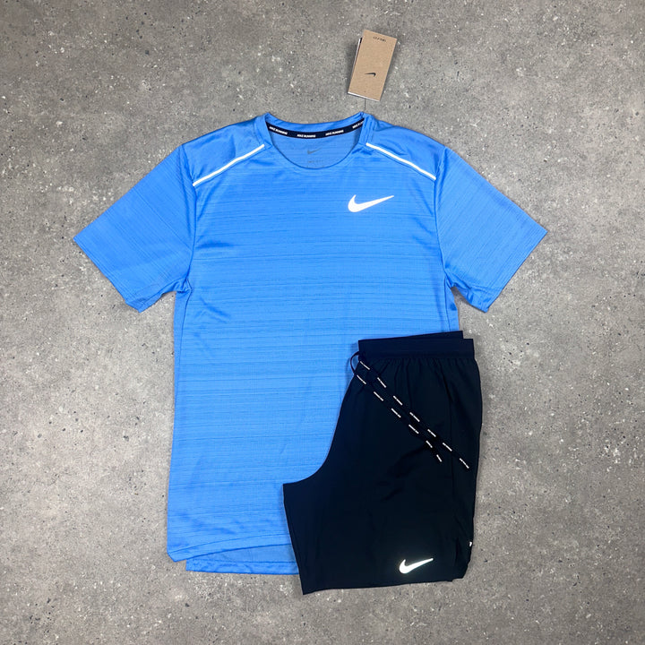 Nike Miler T-Shirt Sky Blue & Black Nike Flex 7" Shorts Set