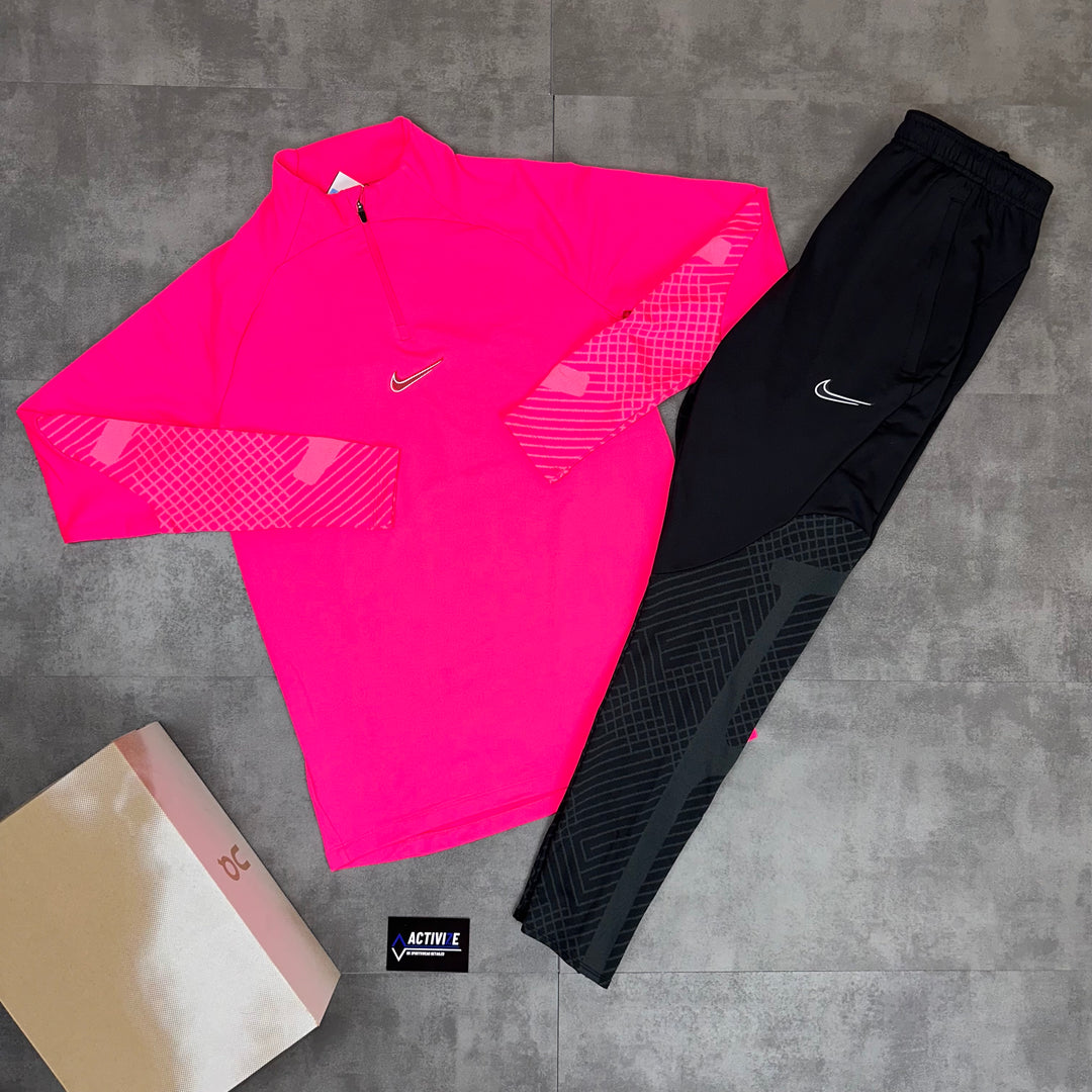 nike hot pink quarter zip and black bottoms set