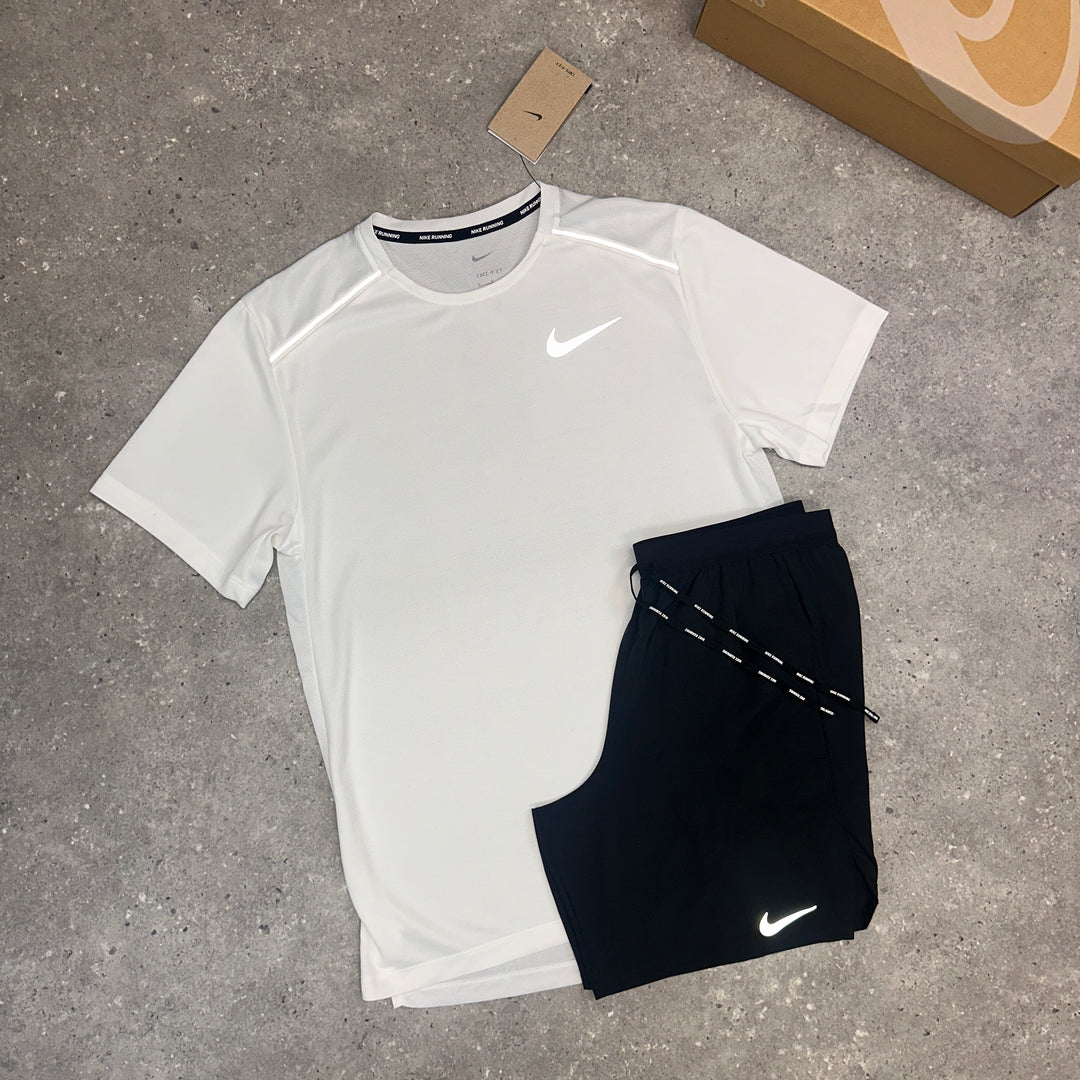 Nike Miler T-Shirt White & Nike Flex 7" Shorts Black Set
