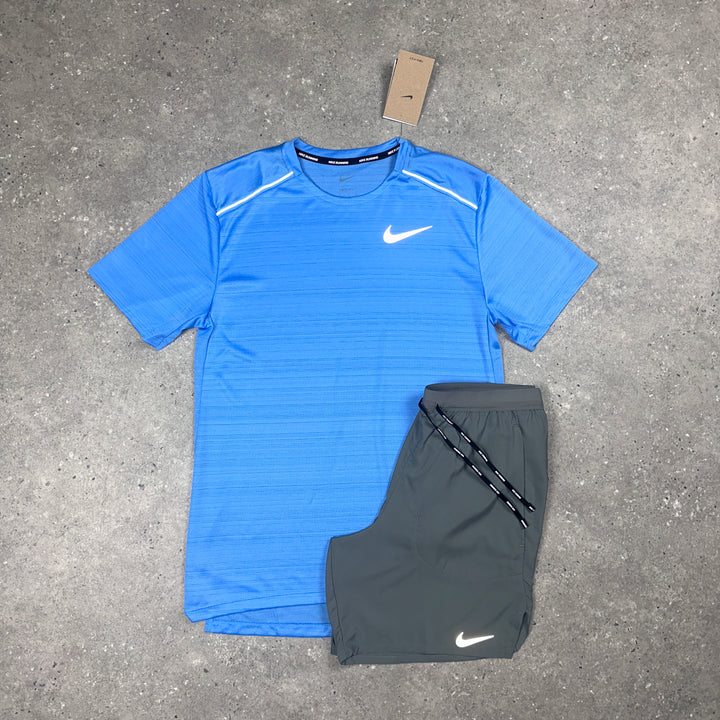 Nike Miler T-Shirt Sky Blue & Nike 7"Flex Stride Shorts Grey Set