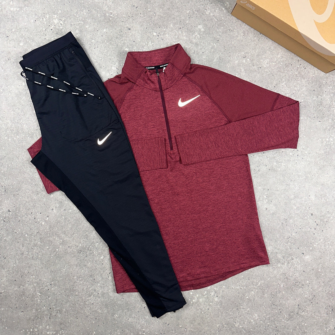 Nike Element Half Zip Maroon & Nike Phenom Bottoms Black Set