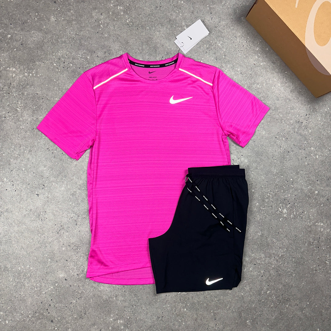 Nike Miler T-Shirt Hot Pink & Nike Flex 7" Shorts Black Set