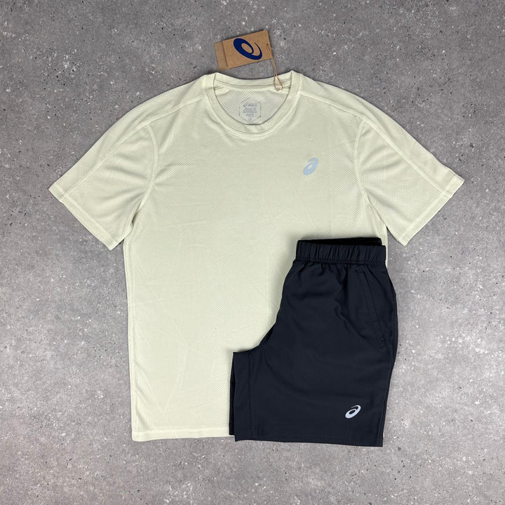 ASICS JACQUARD T-SHIRT & 7” SHORT SET - MINERAL BEIGE / DARK GREY