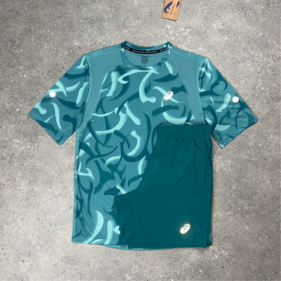 Asics Road T-Shirt & Asics 7” Challenger Shorts Set Rainy Lake