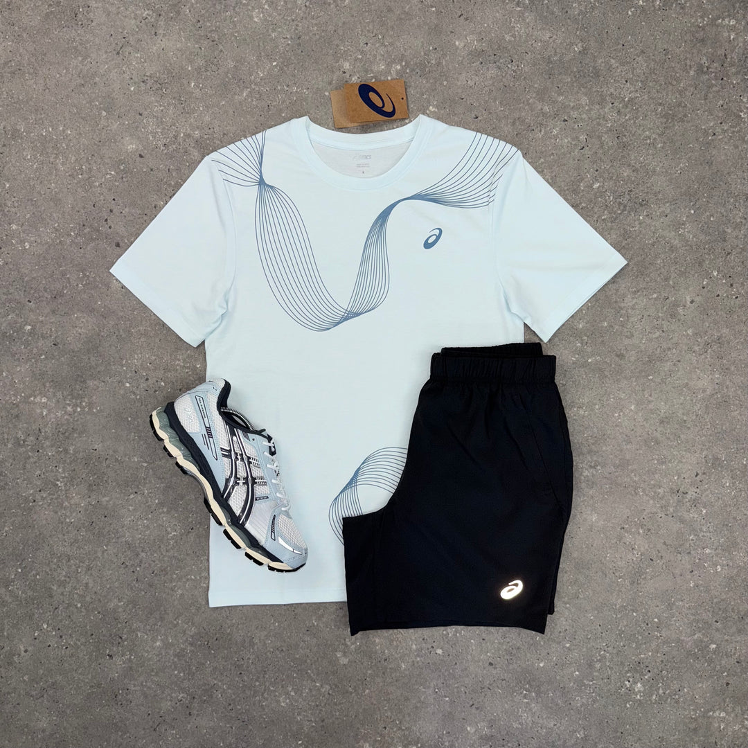 ASICS ASYMMETRIC T-SHIRT & SHORT SET - BABY BLUE / BLACK