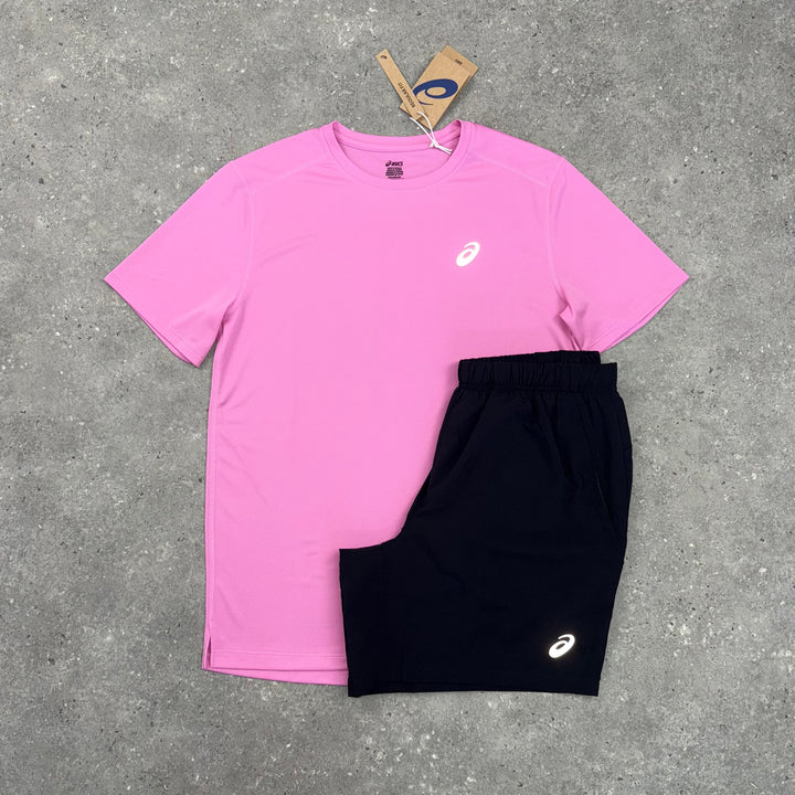 ASICS CORE T-SHIRT & SHORT SET - BUBBLEGUM PINK / BLACK
