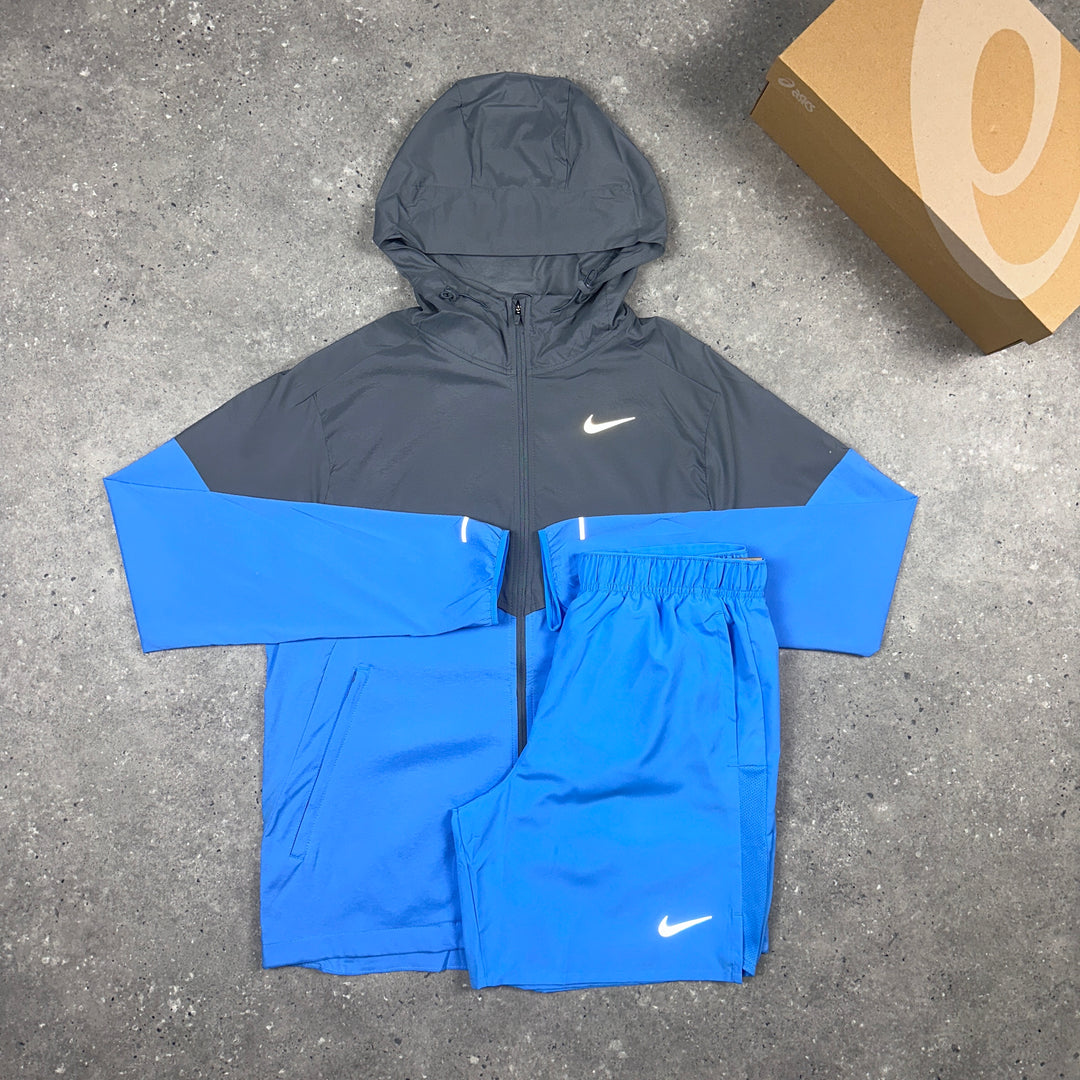 Nike UV Windrunner Jacket Grey/Sly Blue & Nike 7” Challenger Shorts Sky Blue Set