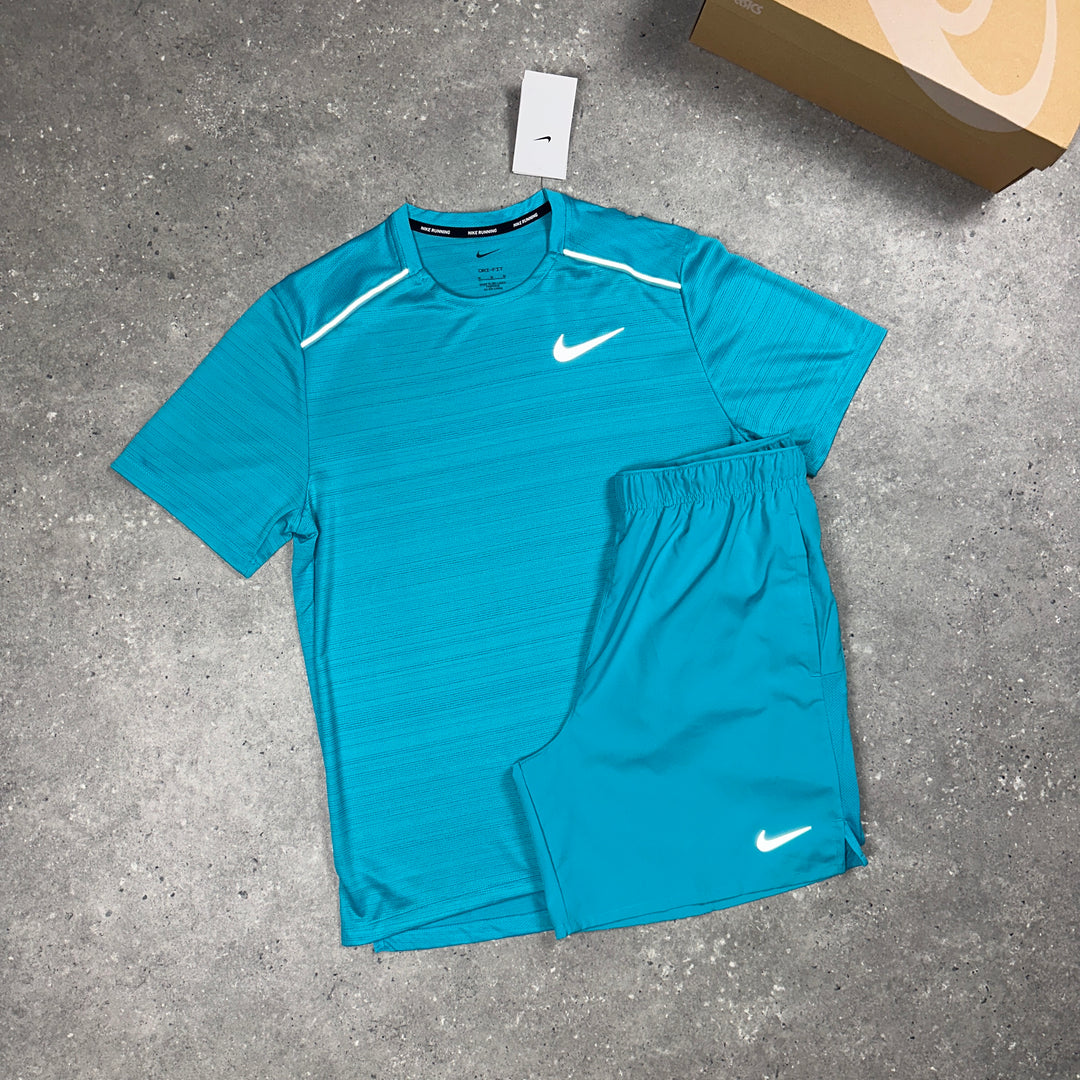 Nike Miler T-Shirt & Nike Challenger 7" Shorts Set Aqua
