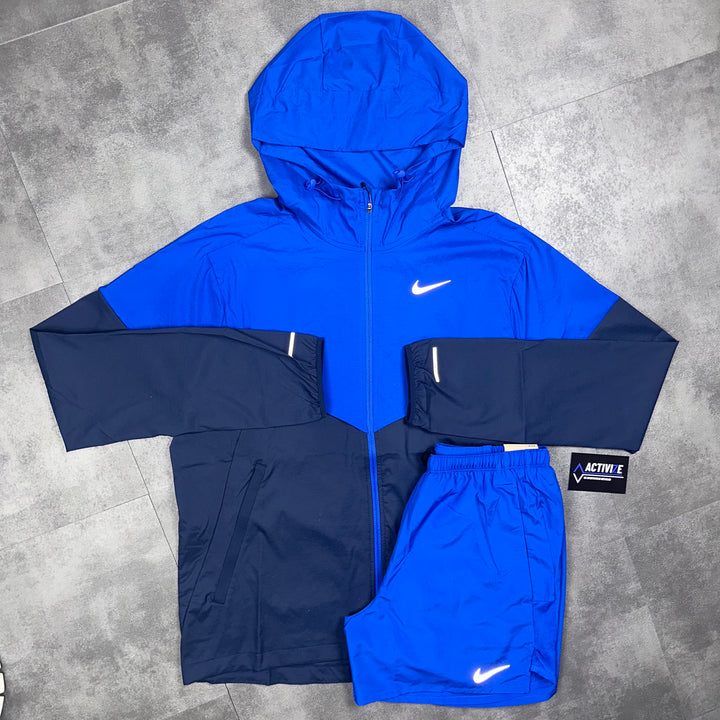 nike windbreaker and challenger short set royal blue 