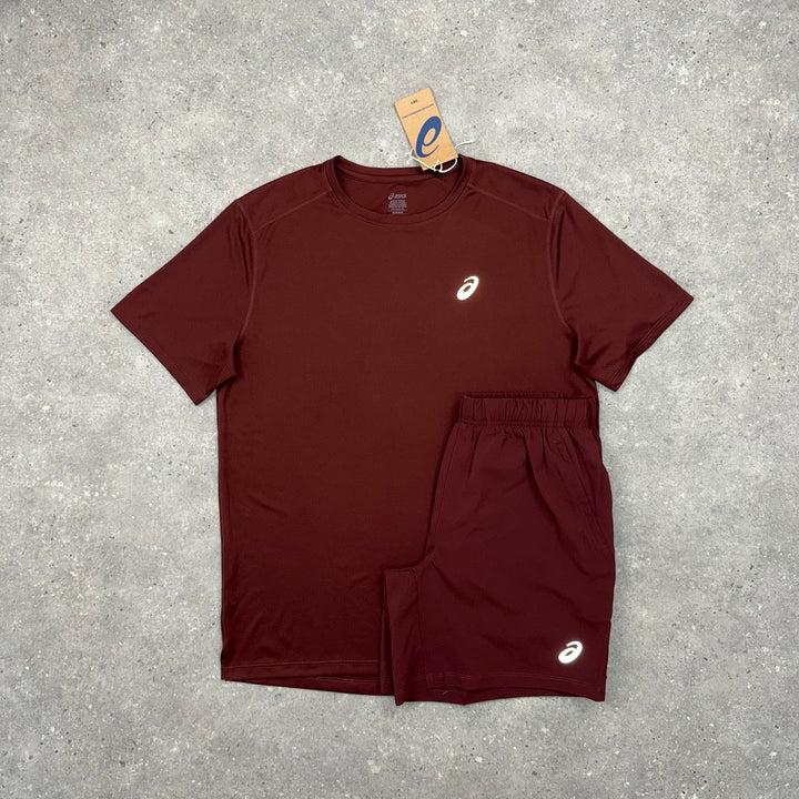 ASICS CORE T-SHIRT & SHORT SET - DARK RED