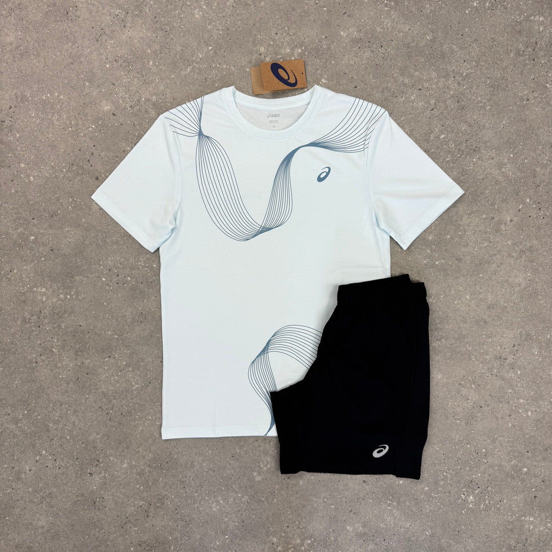 ASICS ASYMMETRIC T-SHIRT & SHORT SET - BABY BLUE / BLACK