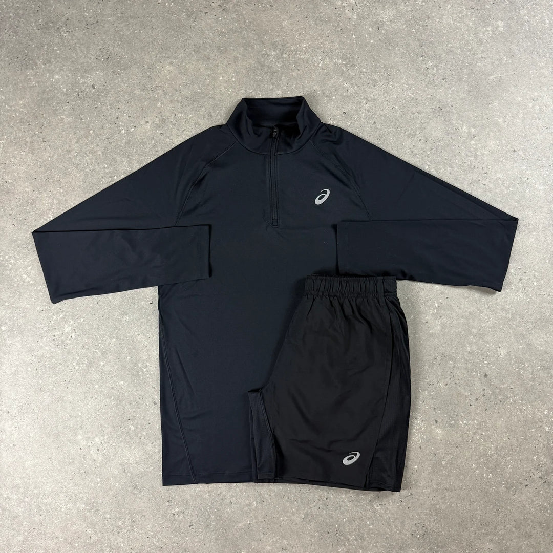 ASICS 1/4 ZIP TOP & 7” SHORT SET - PERFORMANCE BLACK