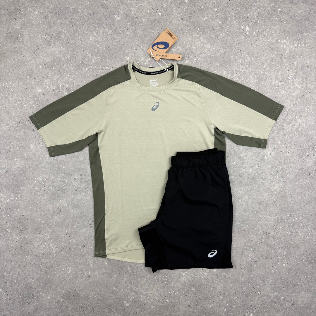 ASICS FUJITRAIL T-SHIRT & SHORT SET - MANTLE GREEN / BLACK