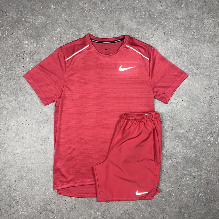 Nike Miler T-Shirt & Nike Challenger 7” Shorts Set Adobe Red