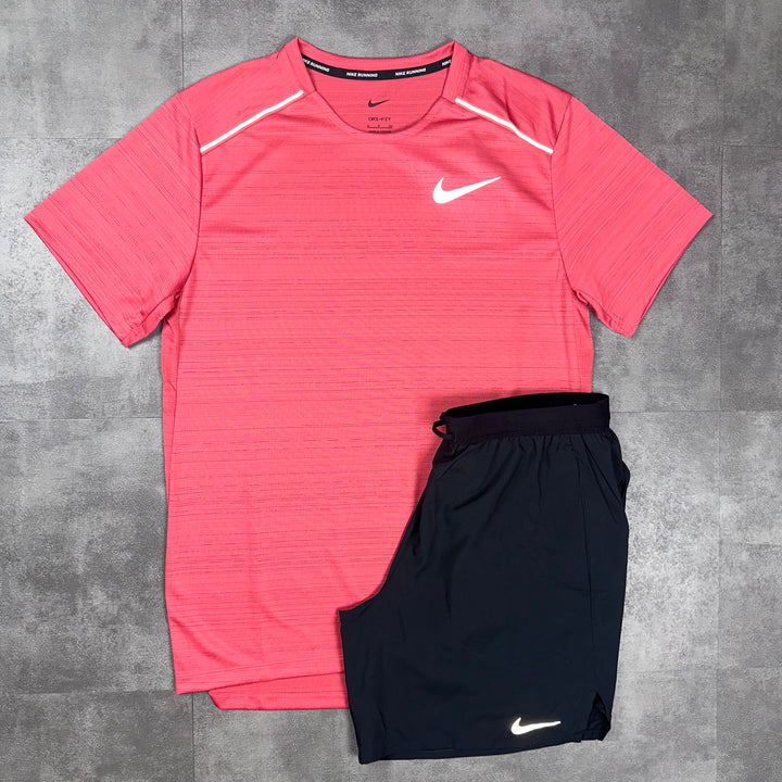 Nike Miler T-Shirt Adobe Red & Nike Black Flex stride short set 