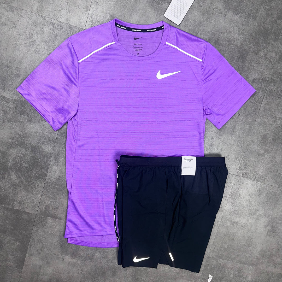 Nike  Dri-fit Miler T-Shirt Violet & Nike Flex Stride black shorts Set 
 