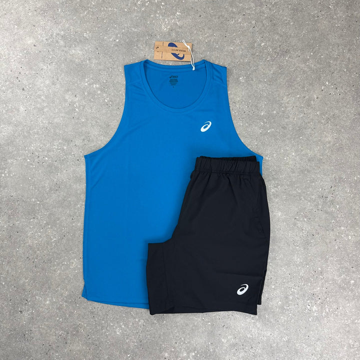 ASICS CORE VEST & 7” SHORT SET - AEGEAN BLUE / BLACK