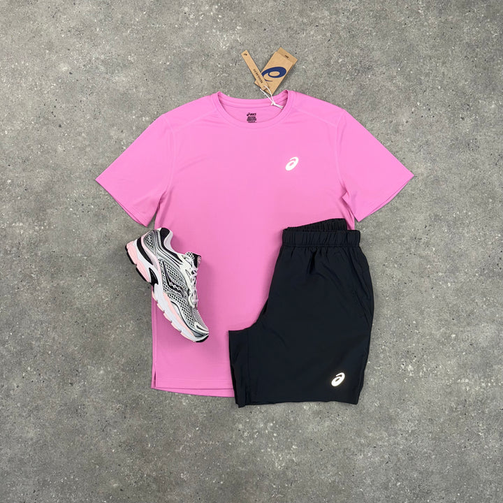 ASICS CORE T-SHIRT & SHORT SET - BUBBLEGUM PINK / BLACK