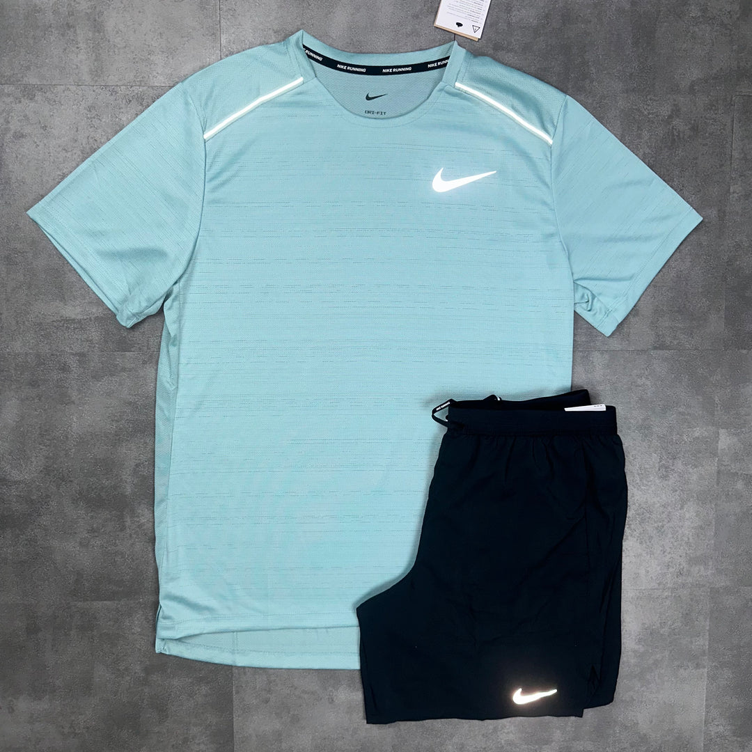 Nike Miler T-Shirt Mineral & Nike Flex Stride Shorts 7” Black set