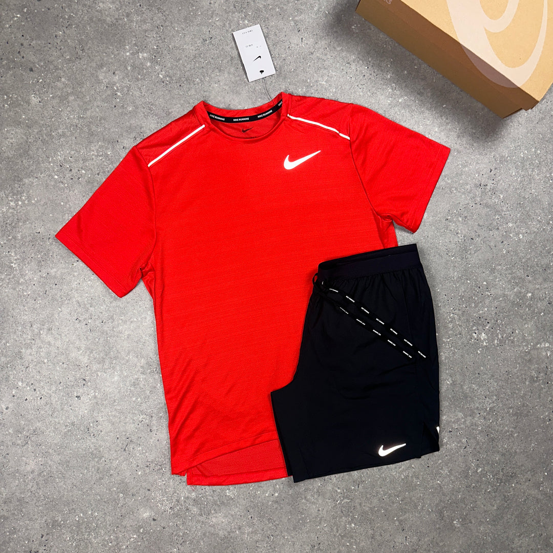 Nike Miler T-Shirt Chilli Red & Black Nike Flex 7" Shorts Set