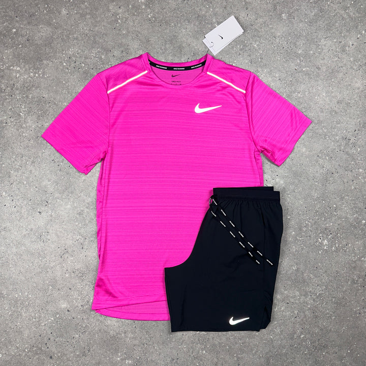 Nike Miler T-Shirt Hot Pink & Nike Flex 7" Shorts Black Set