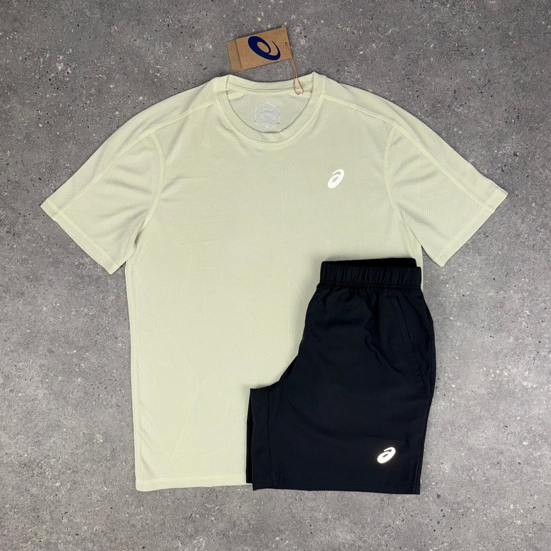 ASICS JACQUARD T-SHIRT & 7” SHORT SET - MINERAL BEIGE / DARK GREY