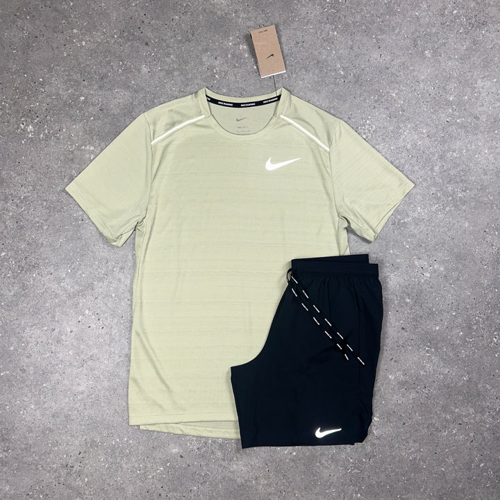 Nike Miler T-Shirt Olive & Black Nike Flex 7" Shorts Set