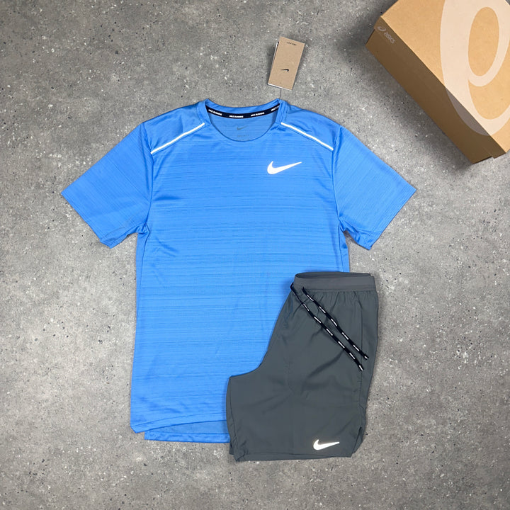 Nike Miler T-Shirt Sky Blue & Nike 7"Flex Stride Shorts Grey Set