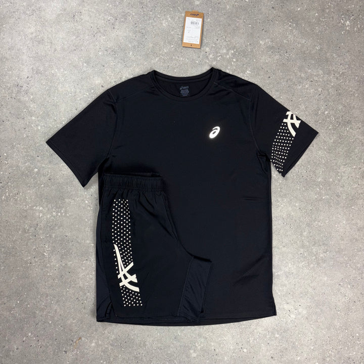 Asics Icon T-Shirt Black & Black Asics Icon 7” Short Set
