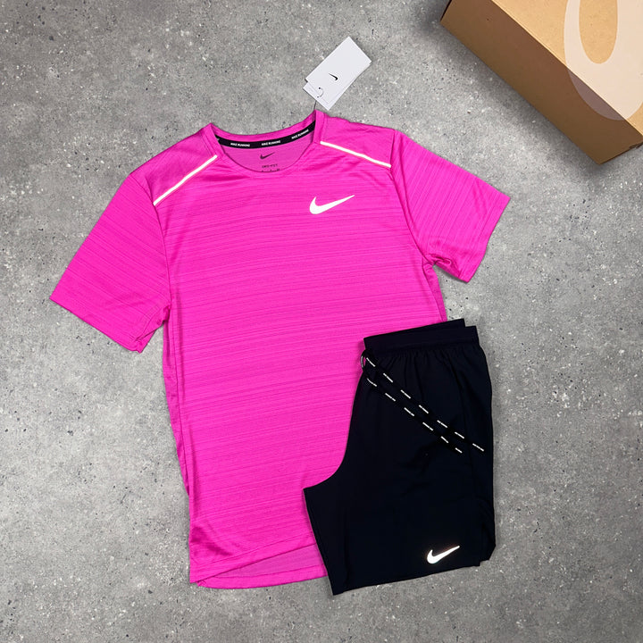 Nike Miler T-Shirt Hot Pink & Nike Flex 7" Shorts Black Set