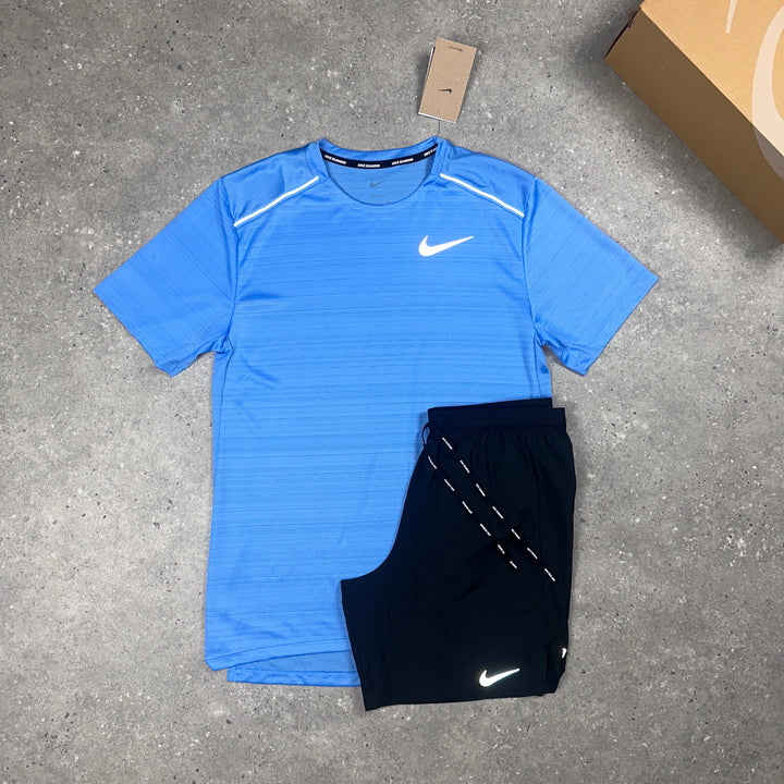 Nike Miler T-Shirt Sky Blue & Black Nike Flex 7" Shorts Set