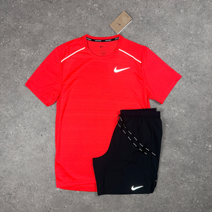 Nike Miler T-Shirt Crimson Red & Nike Flex 7" Shorts Black Set