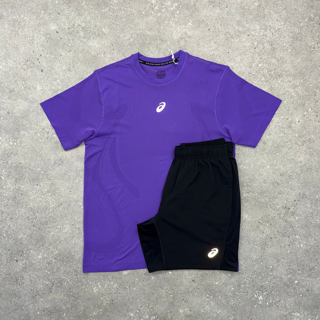 ASICS SEAMLESS T-SHIRT & SHORT SET - PURPLE/BLACK
