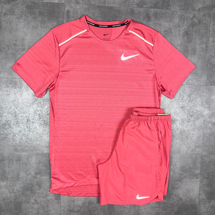 Nike Miler T-Shirt & Nike Challenger 7” Shorts Set Adobe Red