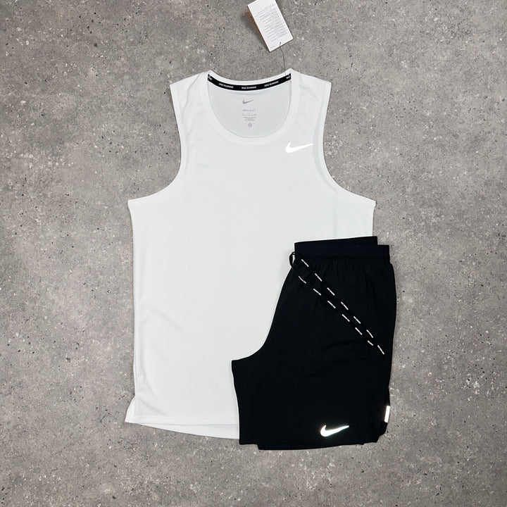 Nike Miler Vest White & Nike 7"Flex Stride Shorts Black Set