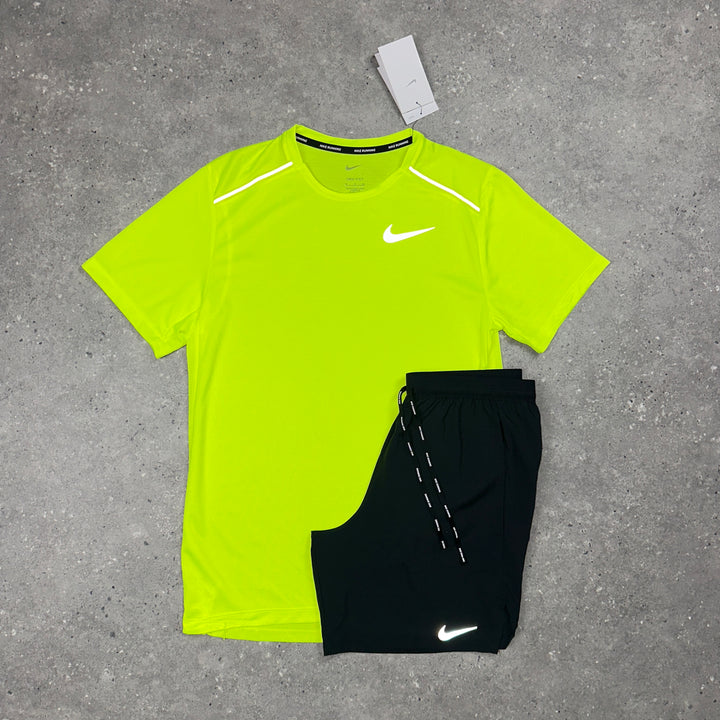 Nike Miler T-Shirt Volt & Black Nike 7" Flex Stride Shorts Set