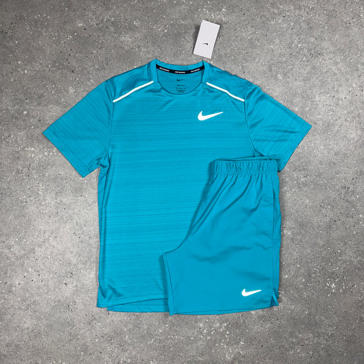 Nike Miler T-Shirt & Nike Challenger 7" Shorts Set Aqua