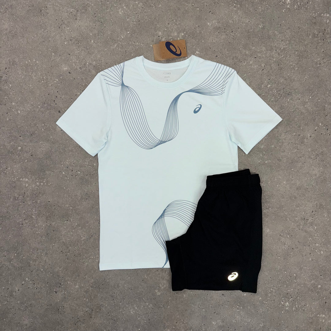 ASICS ASYMMETRIC T-SHIRT & SHORT SET - BABY BLUE / BLACK