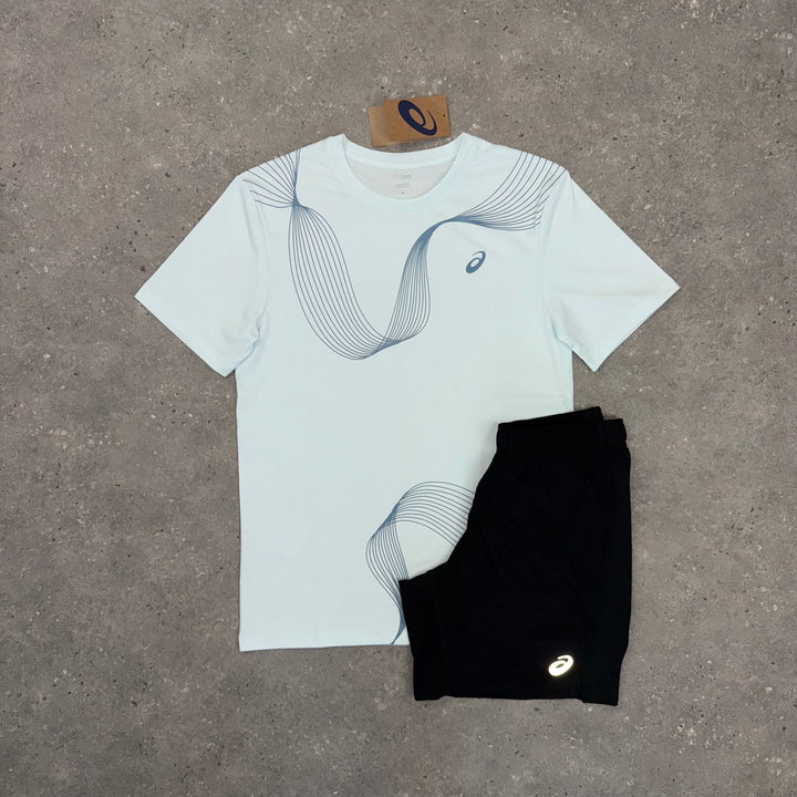 ASICS ASYMMETRIC T-SHIRT & SHORT SET - BABY BLUE / BLACK