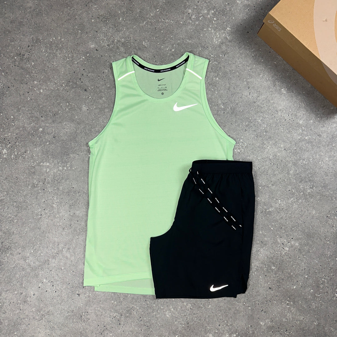 Nike Miler Vest Vapour Green & Nike 7"Flex Stride Shorts Black Set