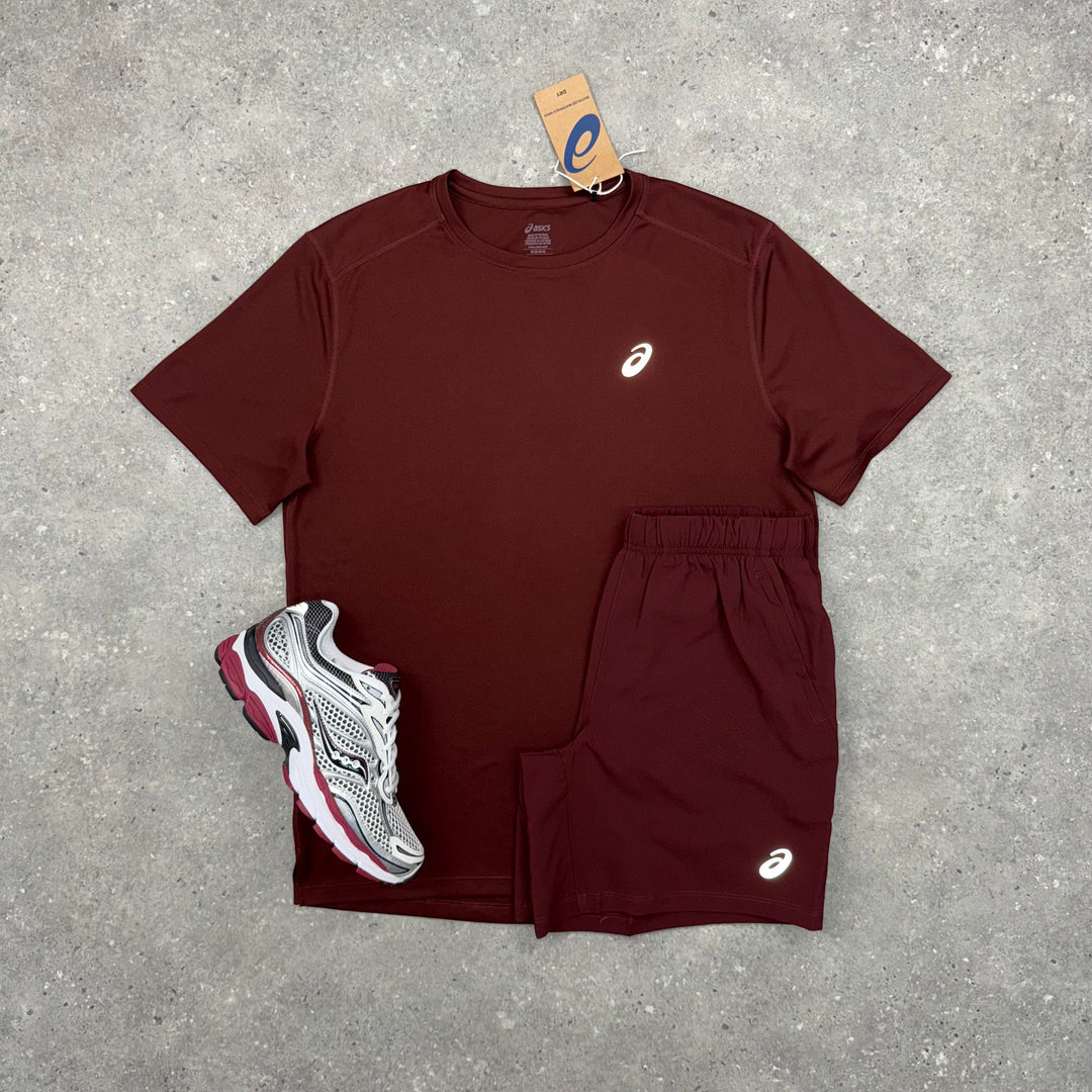 ASICS CORE T-SHIRT & SHORT SET - DARK RED