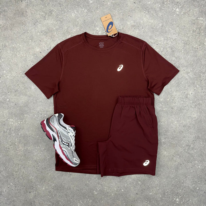 ASICS CORE T-SHIRT & SHORT SET - DARK RED