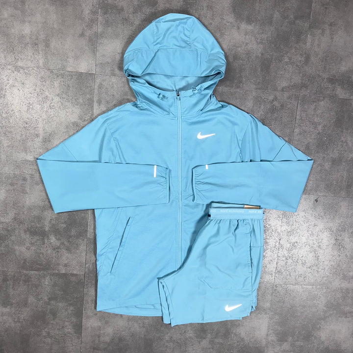 Nike UV Windbreaker Jacket & Nike 7” Flex Stride Shorts Set Denim Turqoise