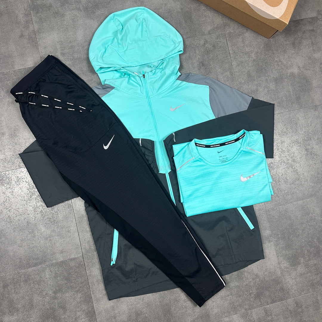 Nike UV Windbreaker Mint/Black & Nike Phenom Bottoms Black Set